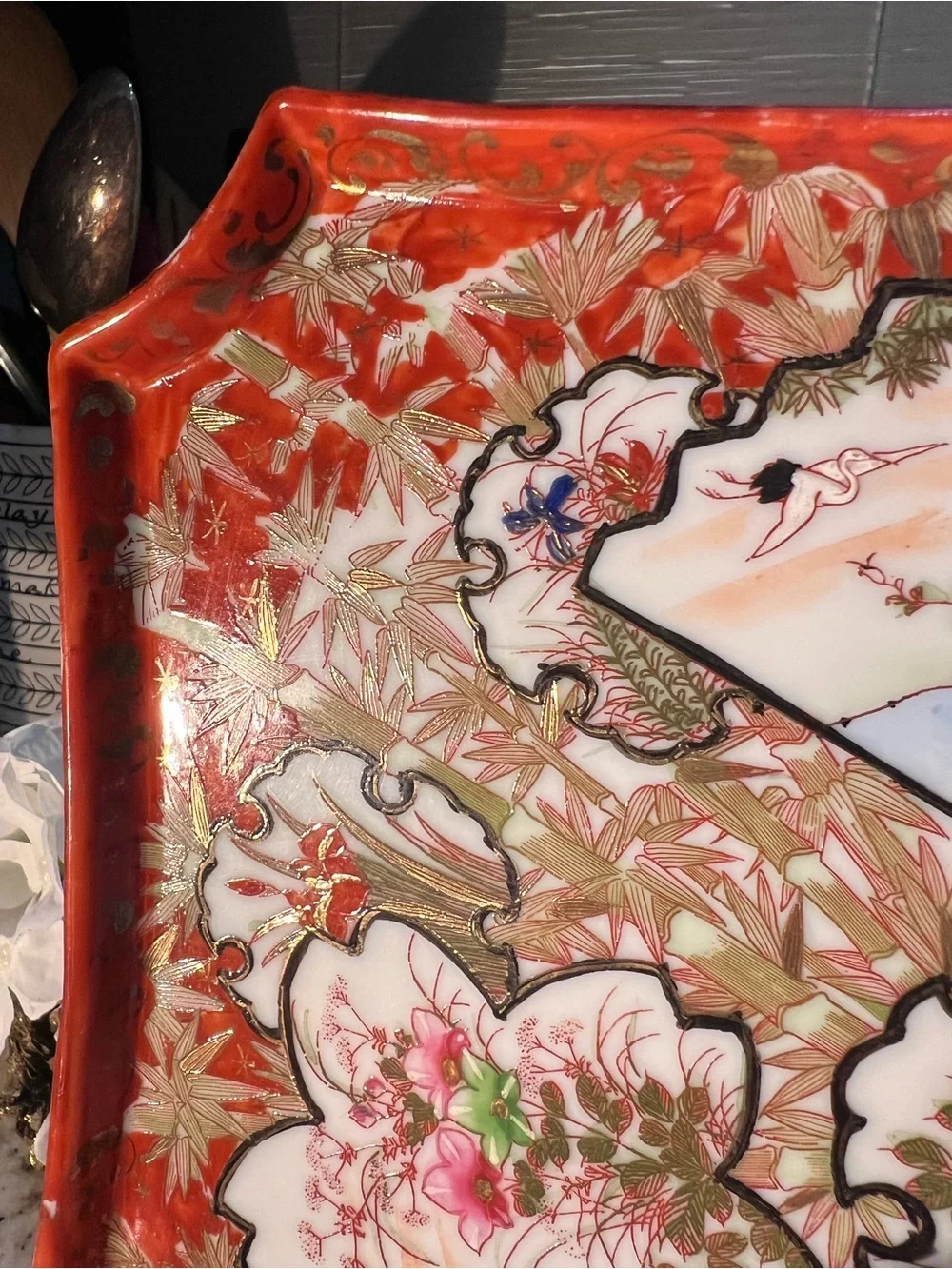 Gorgeous Antique Kutani Serving Platter read below